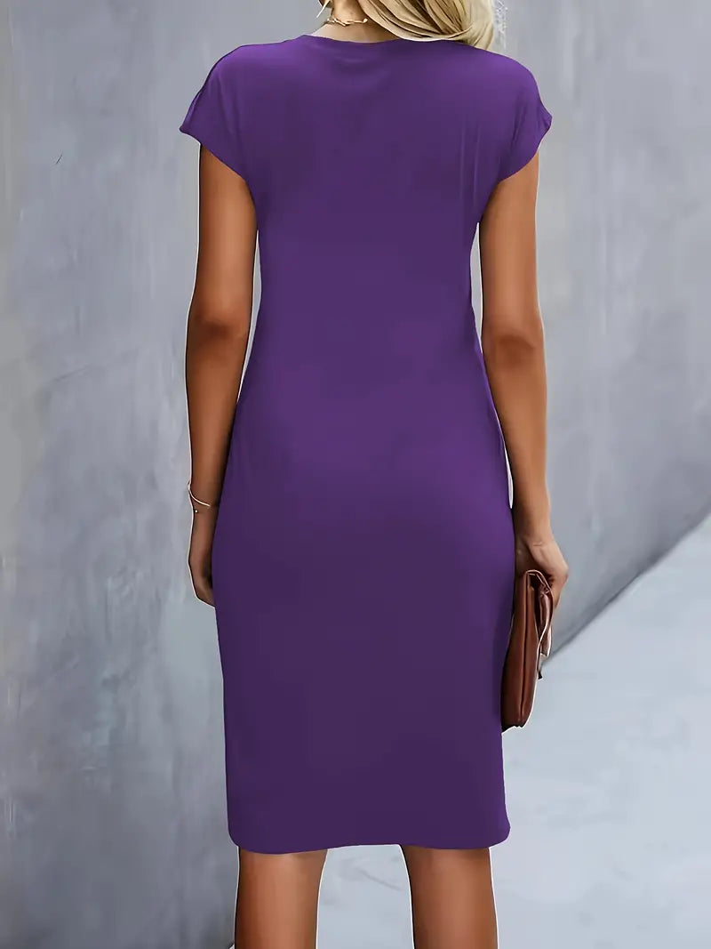 Mylène Robe midi pour femme – Robe élégante col rond chic
