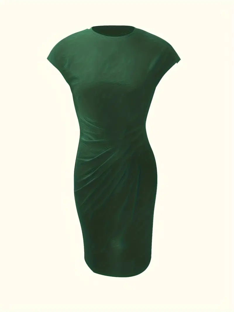 Mylène Robe midi pour femme – Robe élégante col rond chic