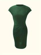 Mylène Robe midi pour femme – Robe élégante col rond chic