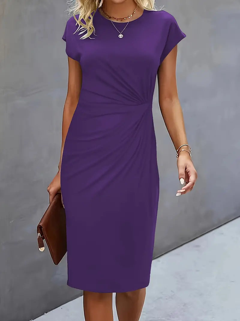 Mylène Vestido Midi para Mujer – Vestido Elegante Cuello Redondo Chic