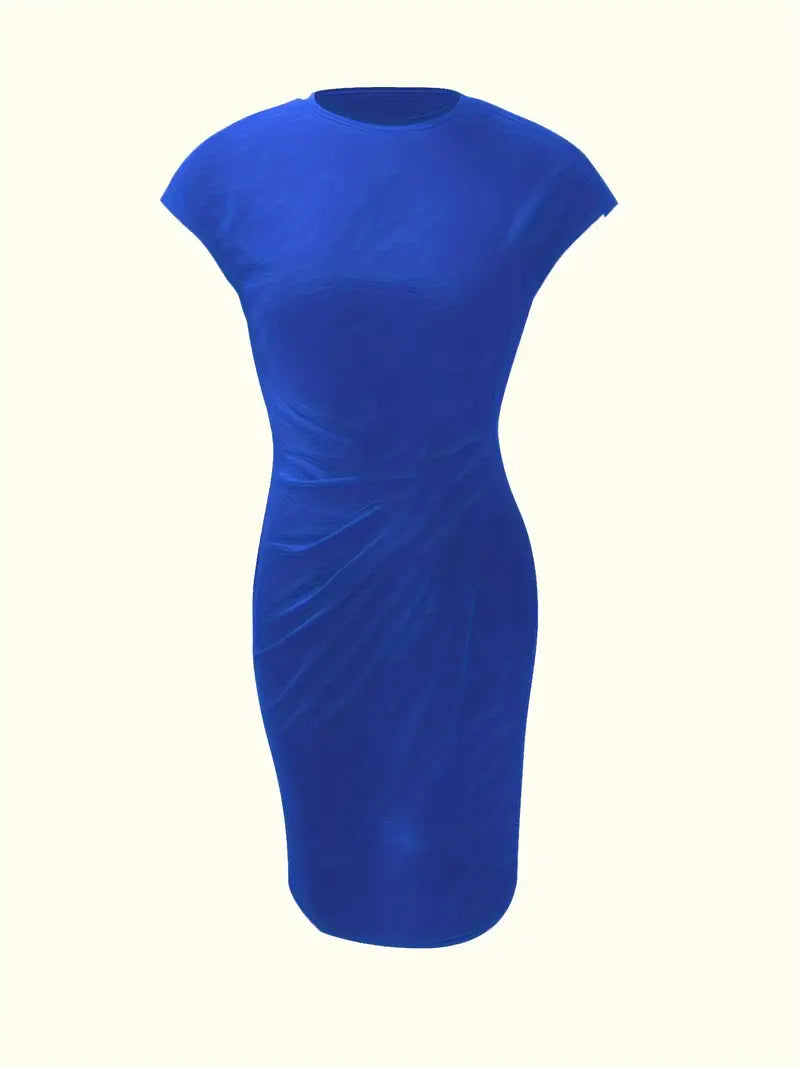 Mylène Robe midi pour femme – Robe élégante col rond chic