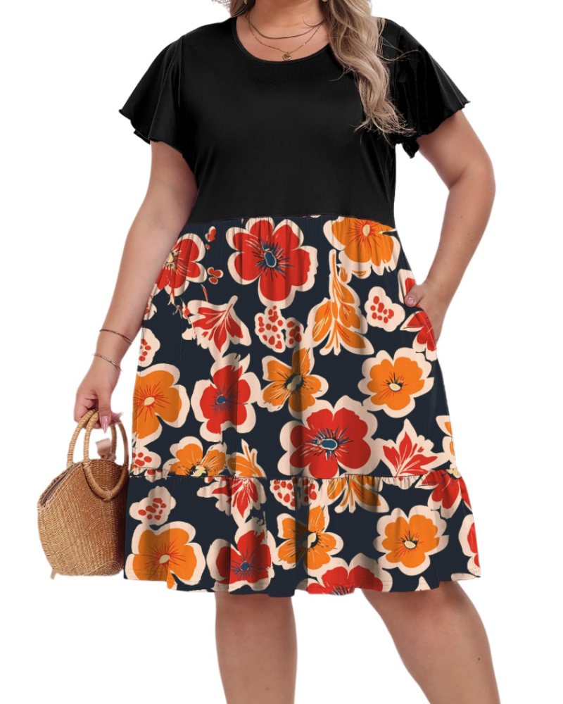 Audrey Vestito Midi Taglia Grande Donna – Vita Alta, Tasche e Taglio a Linea A