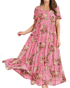 Amelia Vestido Maxi Mujer – Floral Boho, Cintura Imperio, Falda Escalonada y Bolsillos