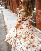 Luna Vestido Maxi Mujer – Chiffon Floral Boho, Cuello Redondo y Corte Fluido