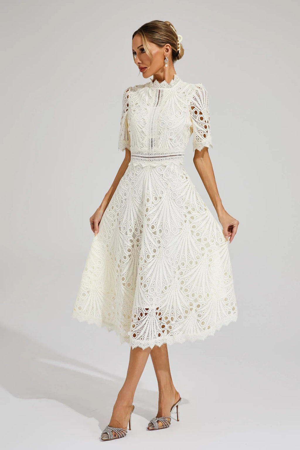 Giada Robe midi en dentelle pour femme – Robe élégante découpée chic fête