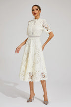 Giada Robe midi en dentelle pour femme – Robe élégante découpée chic fête