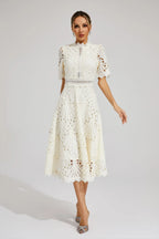 Giada Robe midi en dentelle pour femme – Robe élégante découpée chic fête
