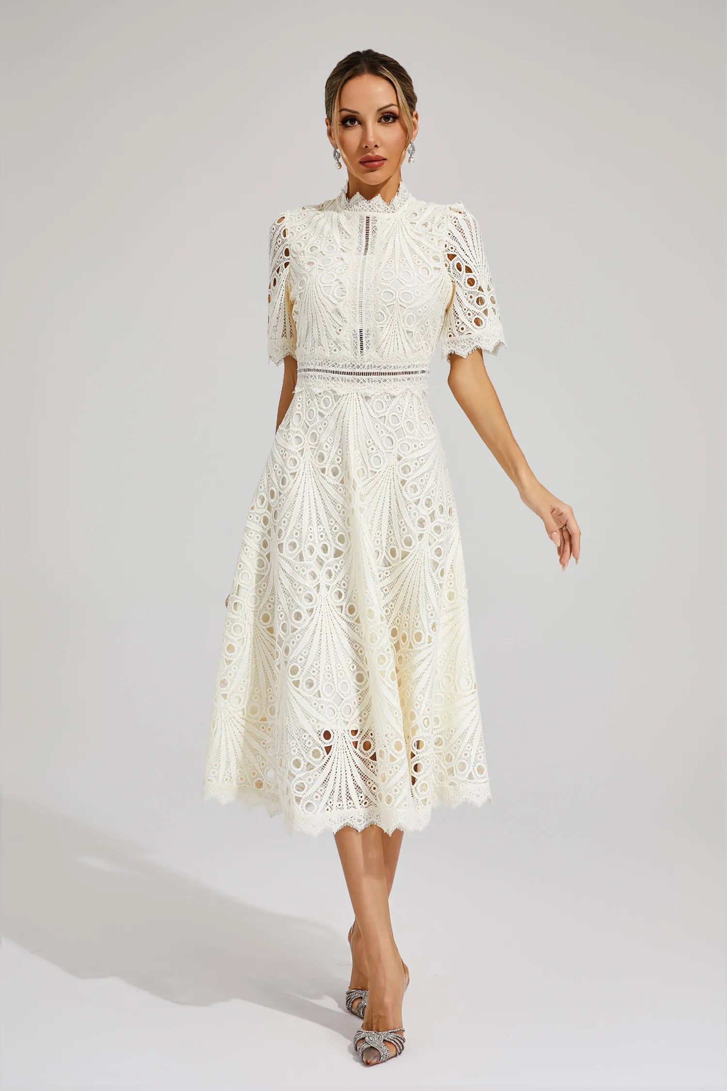 Giada Robe midi en dentelle pour femme – Robe élégante découpée chic fête