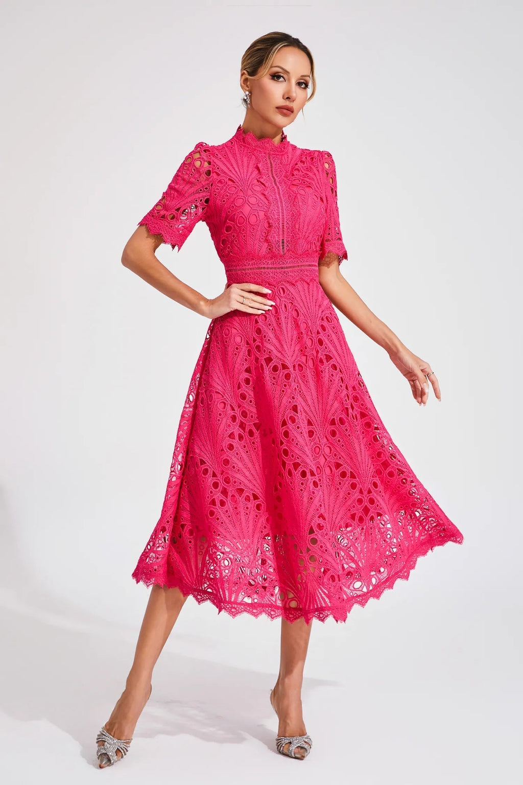 Giada Robe midi en dentelle pour femme – Robe élégante découpée chic fête