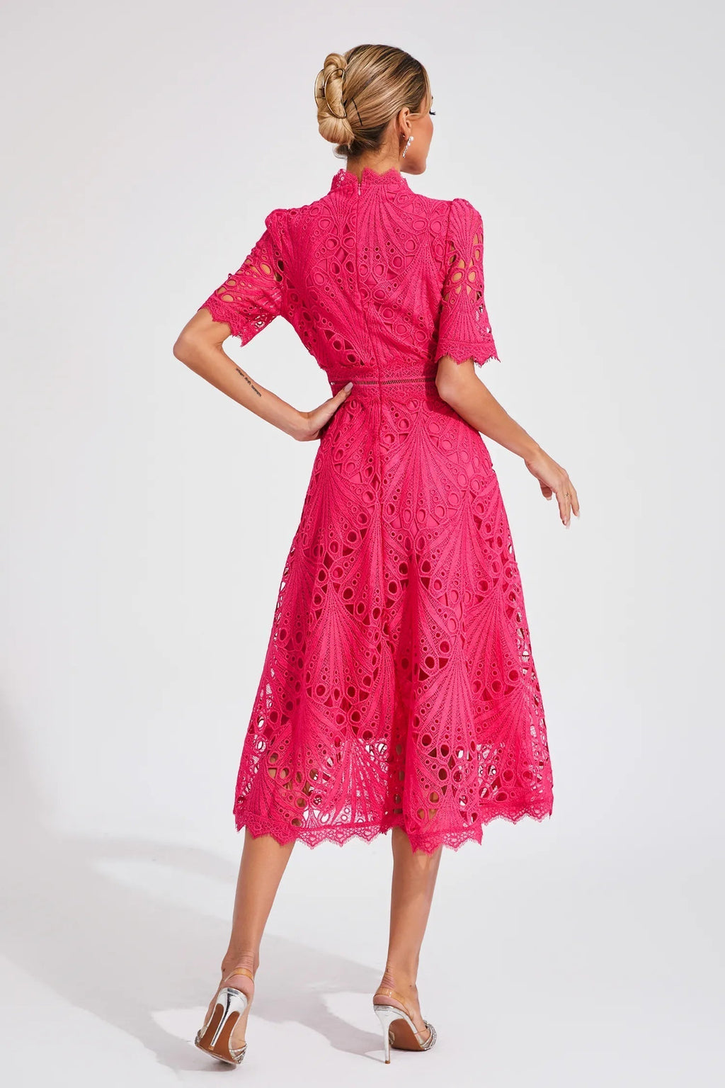 Giada Robe midi en dentelle pour femme – Robe élégante découpée chic fête