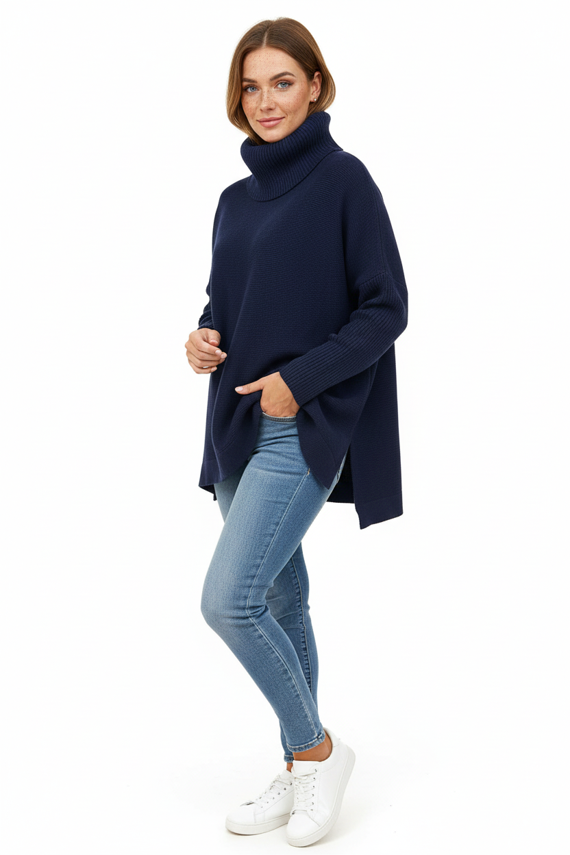Gracie Jersey Oversize para Mujer – Suéter de Cuello Alto Suave y Elegante