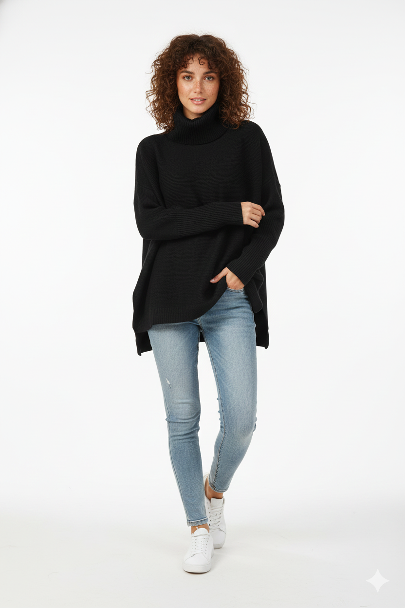 Gracie Jersey Oversize para Mujer – Suéter de Cuello Alto Suave y Elegante