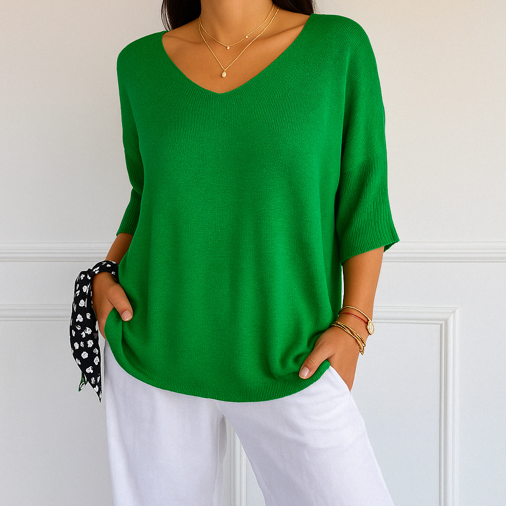 Coraline Jersey de Cuello V para Mujer – Suéter Elegante de Punto Fino Chic