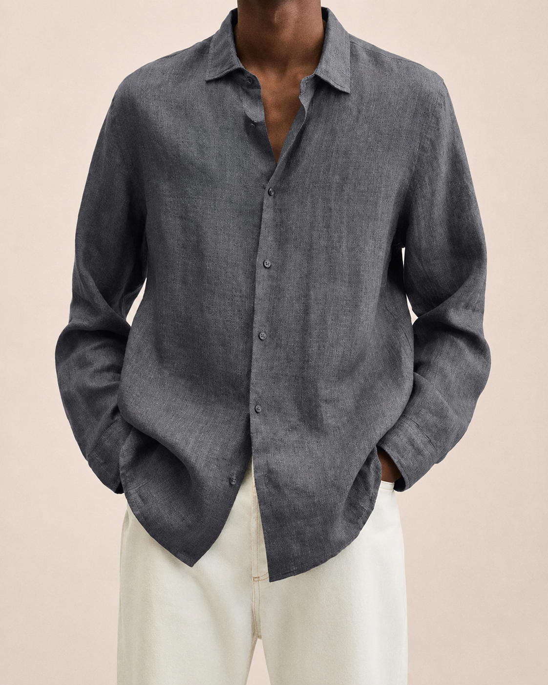 Giovanni Camisa de Lino Hombre – Manga Larga, Ligera y Transpirable