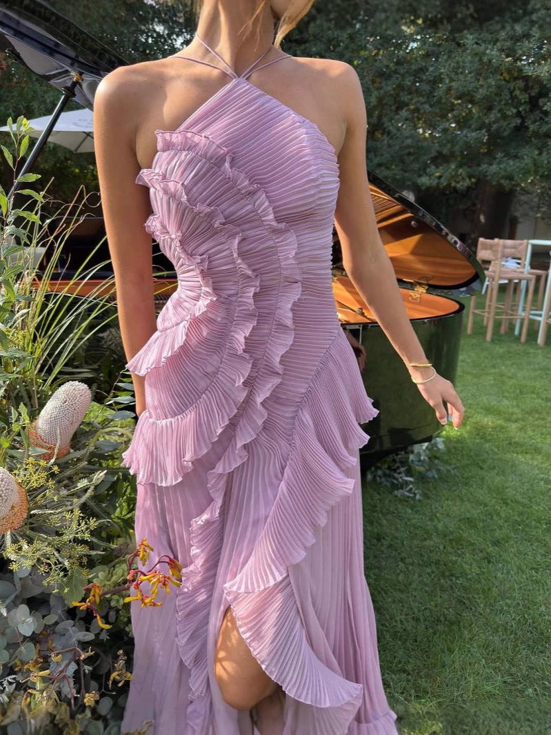 Guendalina Vestito Lungo Plissettato da Donna – Vestito Halter Elegante da Festa
