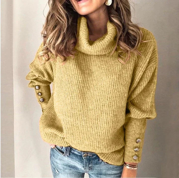 Emma Jersey Cuello Alto para Mujer – Suéter Elegante Invierno Chic Botones