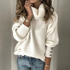 Emma Pull Col Roulé pour Femme – Pull Élégant Hiver Chic Boutonné