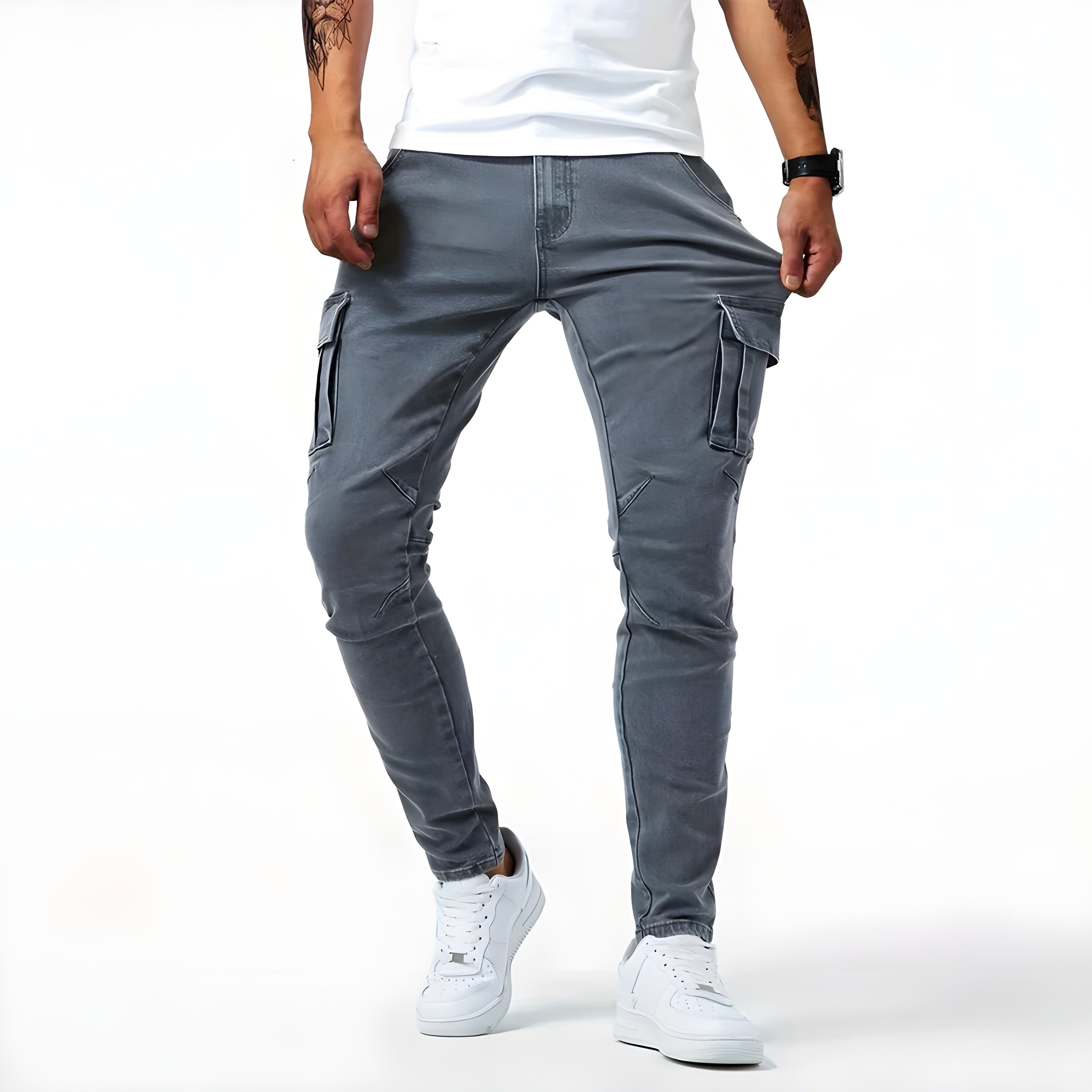 Francois Pantalón Cargo Vaquero para Hombre – Jeans Elásticos Casual Chic