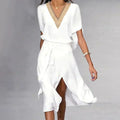 Isabella Vestido Midi Blanco para Mujer – Vestido Elegante Minimalista Chic