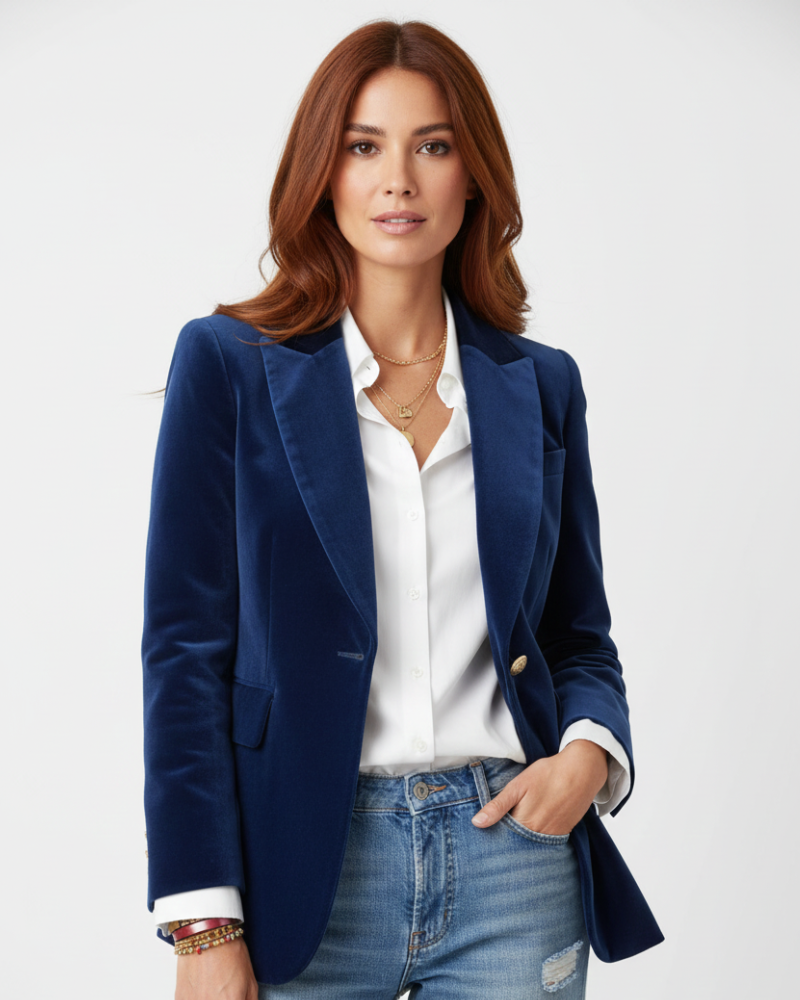 Victoria Blazer de Terciopelo para Mujer – Chaqueta Verde Elegante con Botones Dorados