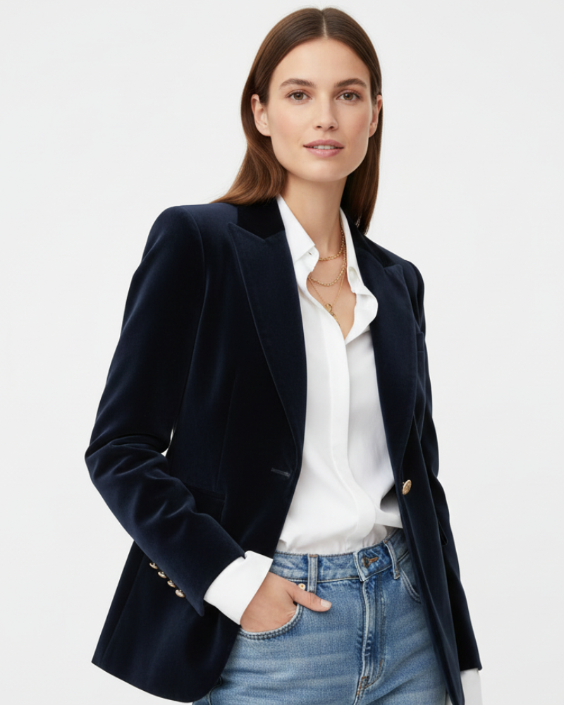 Victoria Blazer de Terciopelo para Mujer – Chaqueta Verde Elegante con Botones Dorados
