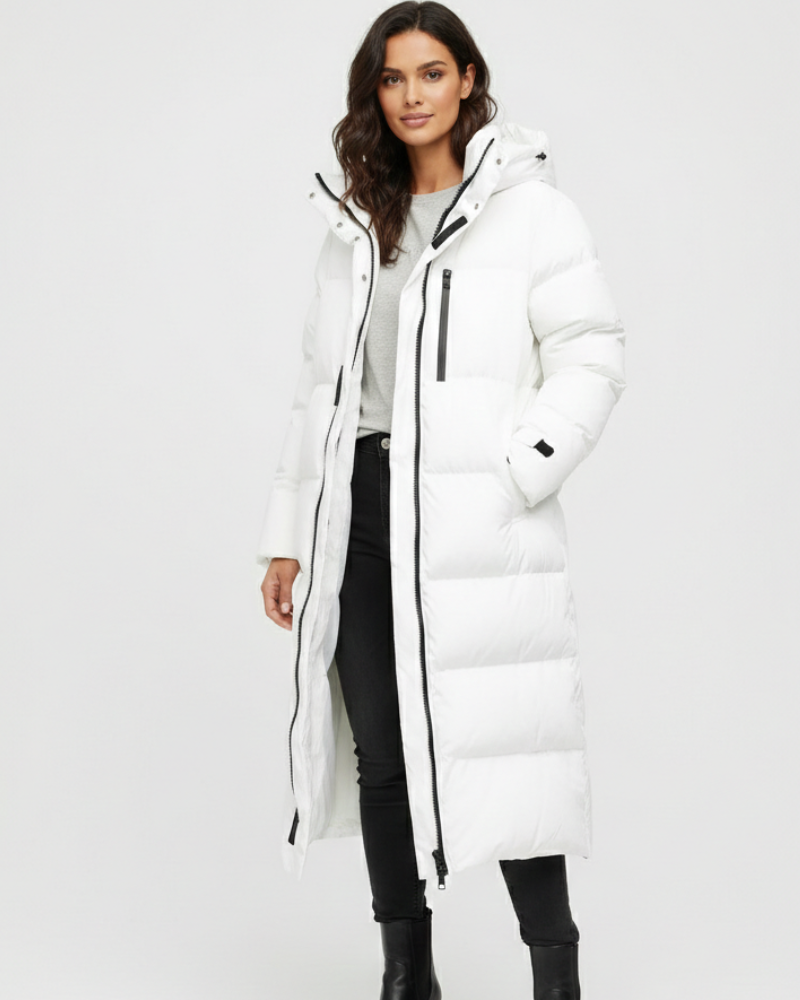 Delilah Manteau Long Matelassé pour Femme – Veste d'Hiver Extra Longue Chic