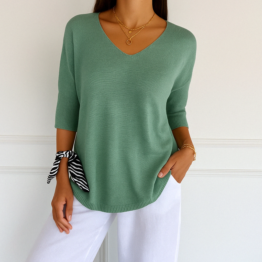 Coraline Jersey de Cuello V para Mujer – Suéter Elegante de Punto Fino Chic