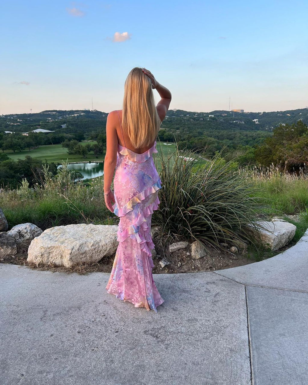 Estella Robe Longue à Volants pour Femme – Robe Élégante Dos Nu