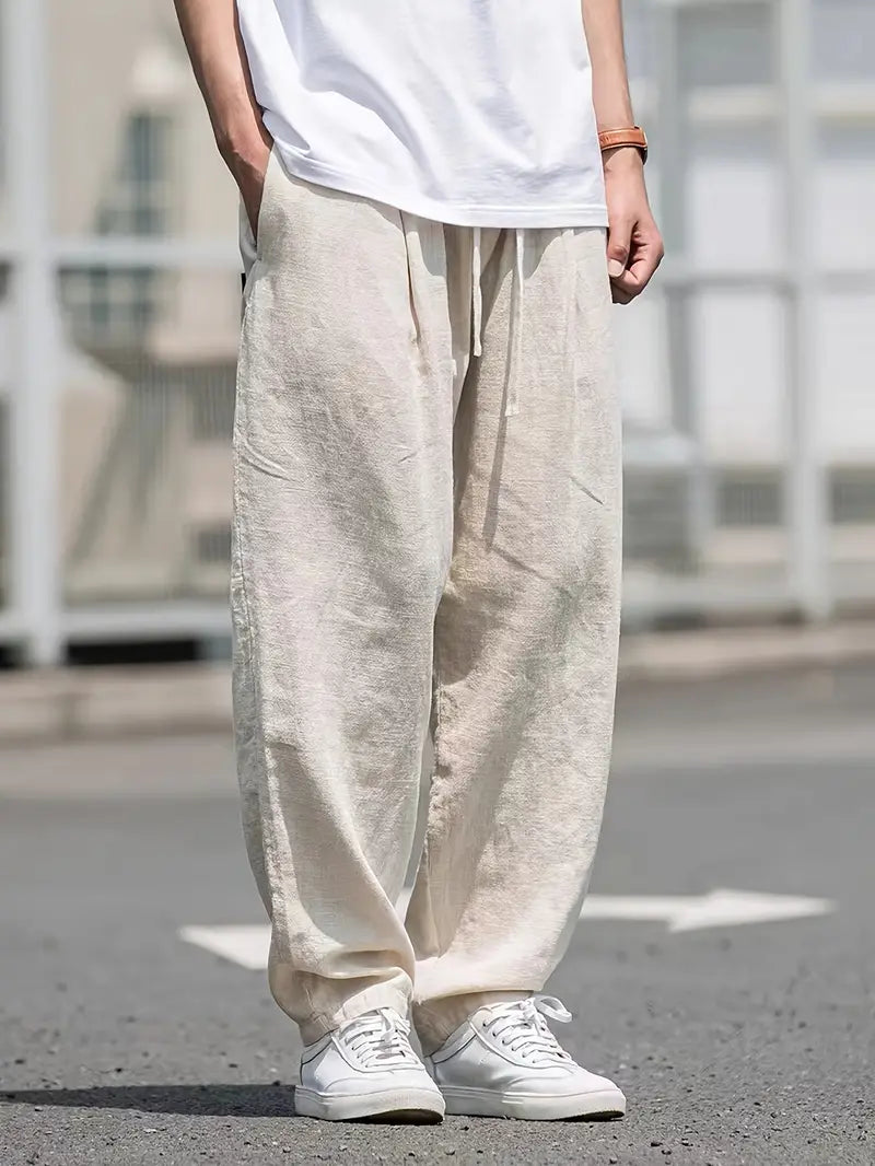 Liam Pantalón de Lino para Hombre – Pantalón Amplio Casual Elegante Verano