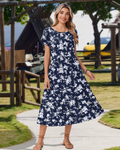 Elodie Vestido Midi Floral Mujer – Mangas Pétalo, Bolsillos y Falda con Volantes
