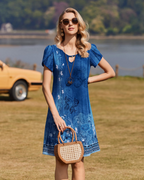 Camille Vestido Midi Floral Mujer – Cuello Redondo, Mangas Abullonadas y Bolsillos