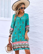Evelyn Vestito Tunica Boho Donna – Manica Lunga, Nappine e Stampa Floreale