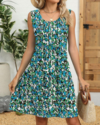 Sloane Vestido Midi Floral Mujer – Sin Mangas, Pliegues, Bolsillos y Corte Línea A