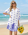 Cecilia Vestito Tunica Boho Donna – Collo a V, Nappe, Tasche e Manica Media