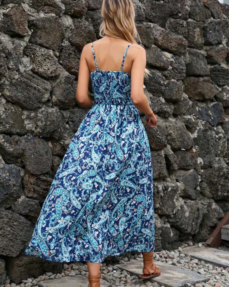 Piper Abito Maxi Floreale Donna – Scollo a V, Spalline Sottili e Vita Alta