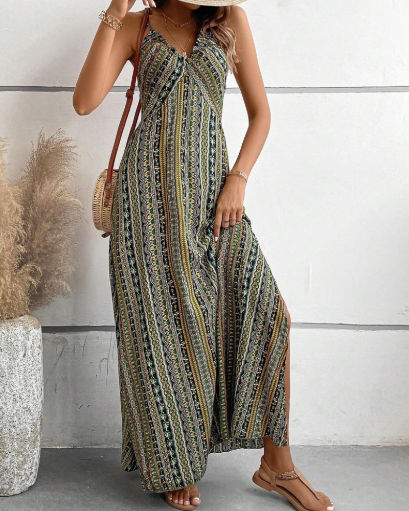 Amelia Women's Bohemian Maxi Dress – Sleeveless V-Neck Summer Beach Dress