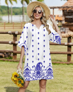 Cecilia Vestito Tunica Boho Donna – Collo a V, Nappe, Tasche e Manica Media
