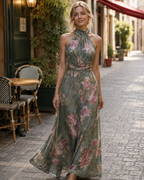 Margot Women’s Embroidered Midi Dress – Pleated Sleeveless Style & Asymmetric Hem