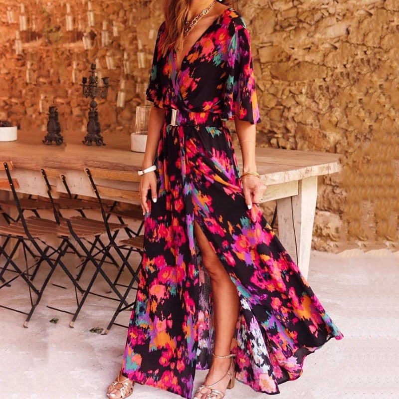 Ronja Vestido Largo Cruzado para Mujer – Vestido Wrap Elegante Verano