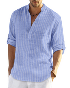 Ethan Camisa Henley Hombre – Camisa de Algodón y Lino de Manga Larga Transpirable