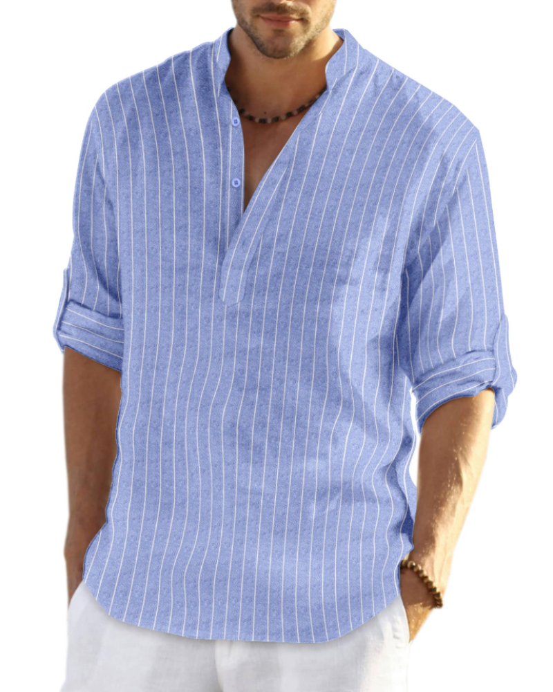Ethan Camisa Henley Hombre – Camisa de Algodón y Lino de Manga Larga Transpirable