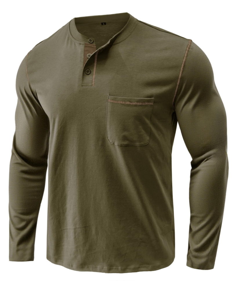 Owen Camiseta Henley Hombre – Manga Larga, Algodón Suave y Botones