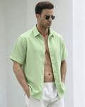 Noah Camisa Lino Hombre – Manga Corta, Cuello Clásico y Botones Ocultos