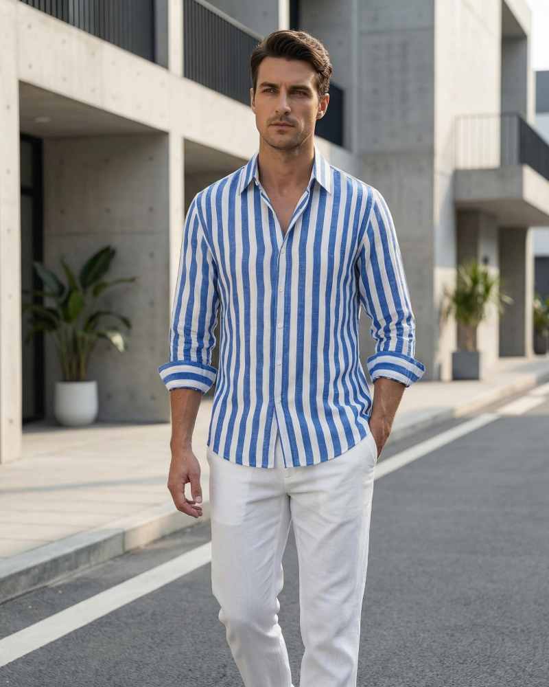 Mason Camisa Hombre – Camisa Rayas Manga Larga, Cuello Clásico y Botones