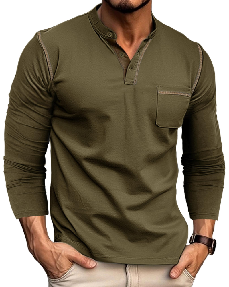Owen Camiseta Henley Hombre – Manga Larga, Algodón Suave y Botones