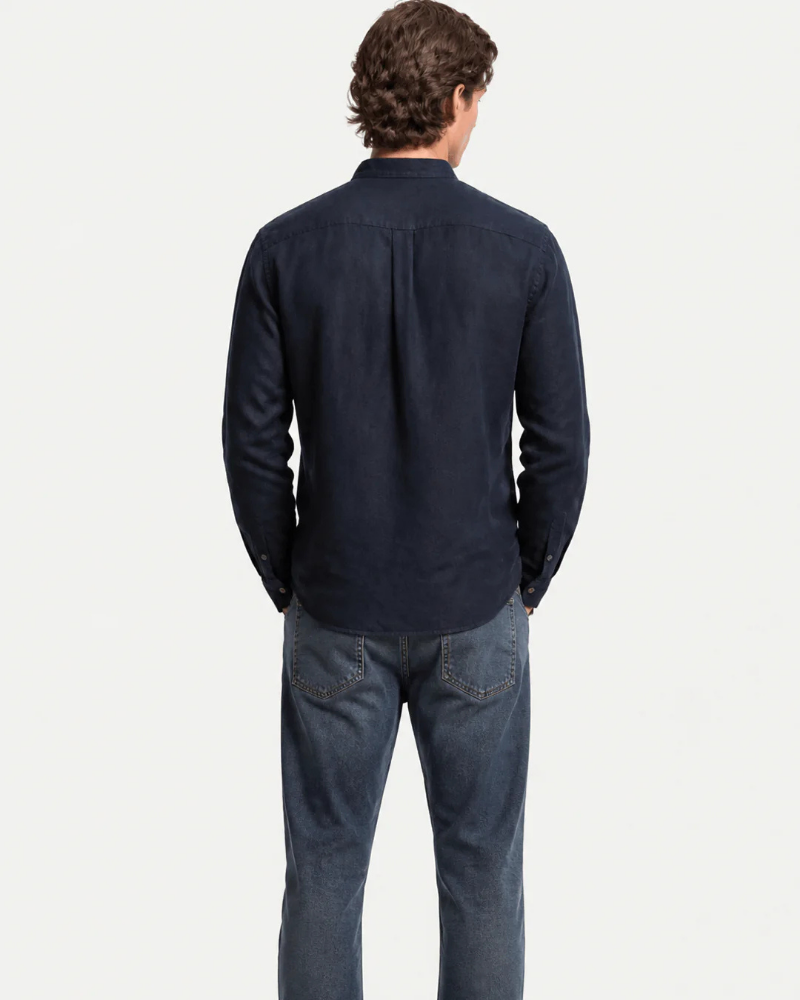 Ethan Camisa de Lino Hombre – Cuello Mao, Botones Frontales y Corte Relajado