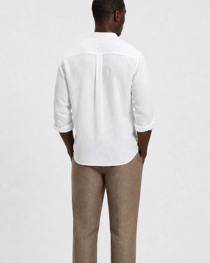 Ethan Camisa de Lino Hombre – Cuello Mao, Botones Frontales y Corte Relajado