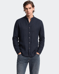 Ethan Camisa de Lino Hombre – Cuello Mao, Botones Frontales y Corte Relajado