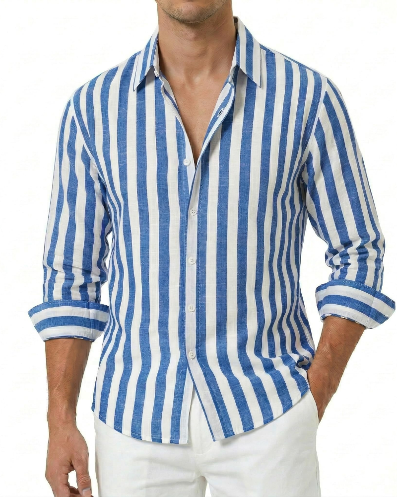 Mason Camisa Hombre – Camisa Rayas Manga Larga, Cuello Clásico y Botones