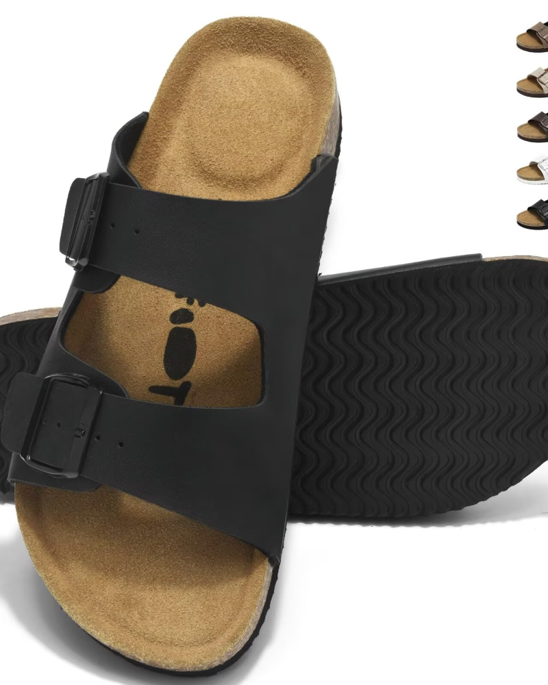 Ethan Mules Homme Liège – Double Boucle, Semelle Intérieure Rembourrée et Semelle EVA